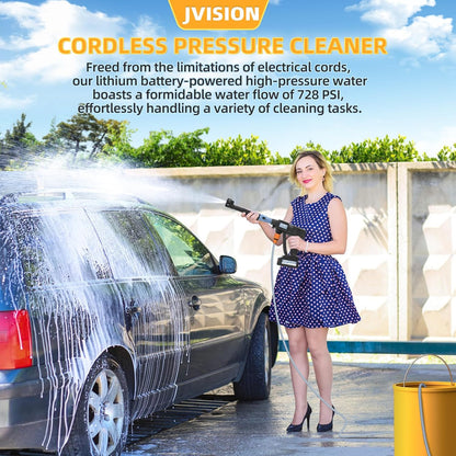 Hidrolimpiadora a Batería, Pistola de Agua a Presión 21V Hidrolimpiadora Eléctrica Portátil con 2 Baterías y Tubo de 5 m, Lavadora Inalámbrica para Coche, Jardín, Terraza, Césped y Riego