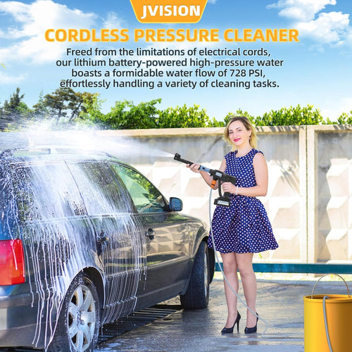 Hidrolimpiadora a Batería, Pistola de Agua a Presión 21V Hidrolimpiadora Eléctrica Portátil con 2 Baterías y Tubo de 5 m, Lavadora Inalámbrica para Coche, Jardín, Terraza, Césped y Riego